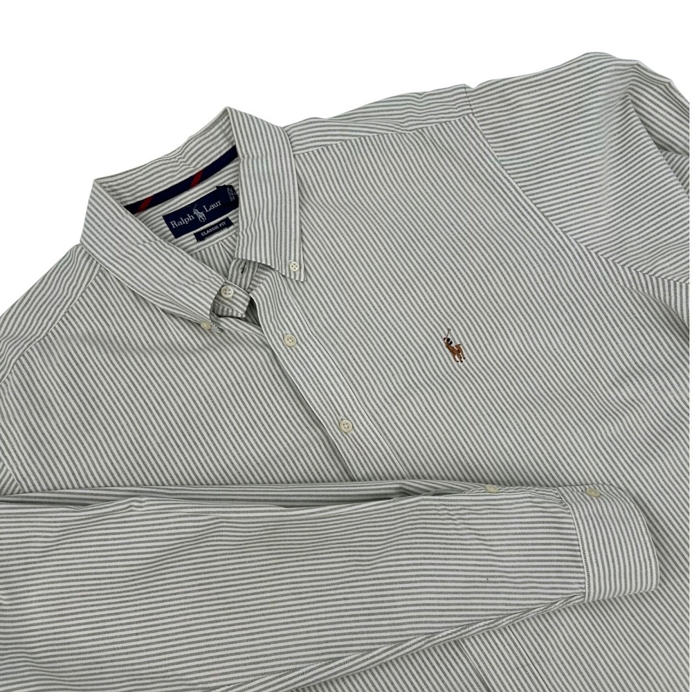 Ralph Lauren Classic Fit Shirt Mens XXL Green White Striped LS Button Up
